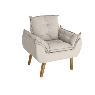 Poltrona/cadeira Decorativa Glamour Opala Com Pés Quadrado Bege Linho