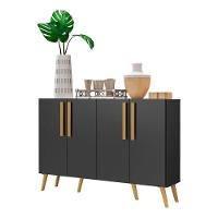 Aparador Buffet 4 Portas Retrô Viena V3606 Preto/Natural Preto/Natural - 1