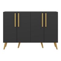 Aparador Buffet 4 Portas Retrô Viena V3606 Preto/Natural Preto/Natural - 5