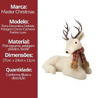 Rena Decorativa Natalina Em Pelúcia Creme Deitada Com Cachecol Xadrez Vermelho E Marrom 24x27cm - 5