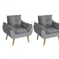 Kit 02 Poltrona/cadeira Decorativa Glamour Opala Com Pés Quadrado Cinza - 1