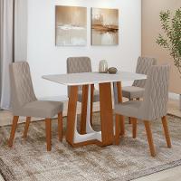 Conjunto Sala De Jantar Mesa Easy Pop 120x80cm Tampo Vidro/mdf Com 4 Cadeiras Seat Suede Animale Bege Frassino/off White - 1