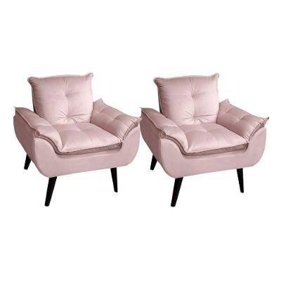 Kit 02 Poltrona/cadeira Decorativa Glamour Opala Com Pés Quadrado Veludo Rosa Nude