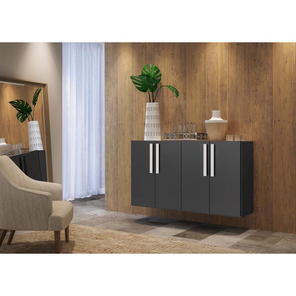 Aparador Buffet 4 Portas Suspenso Viena Preto/branco - 6