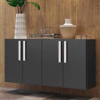 Aparador Buffet 4 Portas Suspenso Viena Preto/branco