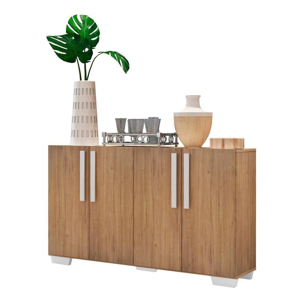 Aparador Buffet 4 Portas Com Pés Quadrados Viena V3607 Rustic/Branco Rustic/Branco - 1