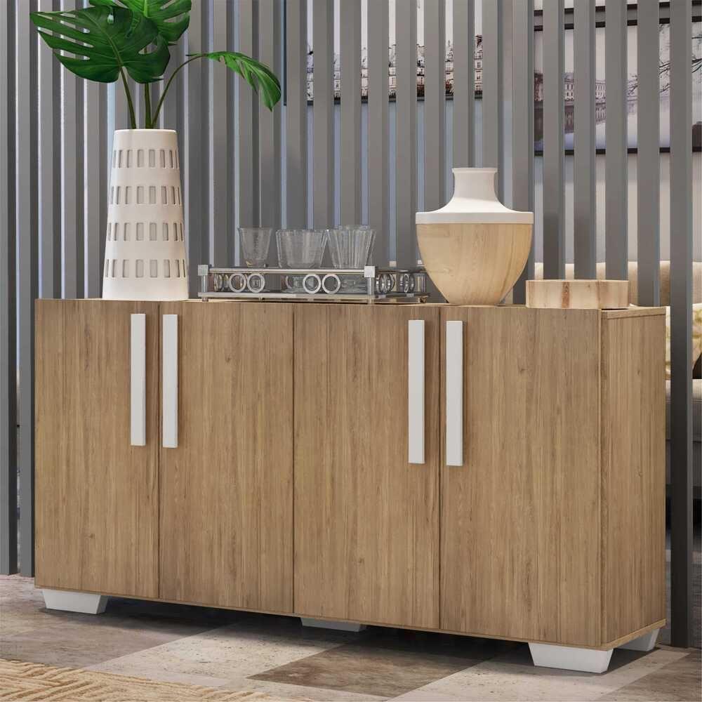 Aparador Buffet 4 Portas Com Pés Quadrados Viena V3607 Rustic/Branco Rustic/Branco - 7