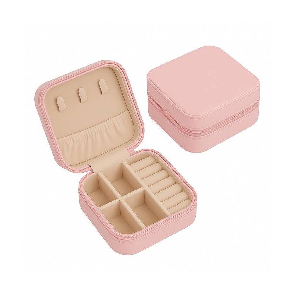 Mini Porta Joias Rosa Claro Revestimento Em Couro Sintético - 1
