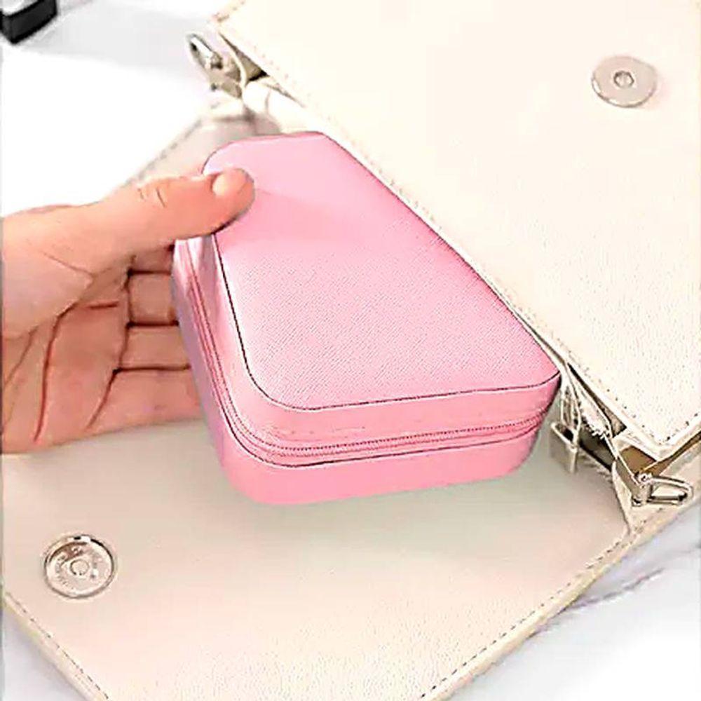 Mini Porta Joias Rosa Claro Revestimento Em Couro Sintético - 3