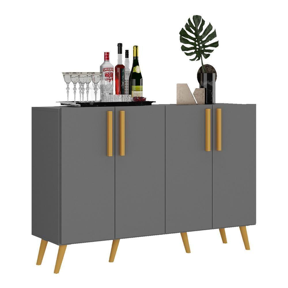 Aparador Buffet 4 Portas Retrô Viena V3606 Grafite/Natural Grafite/Natural - 1