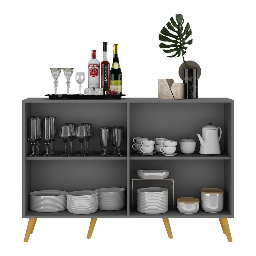 Aparador Buffet 4 Portas Retrô Viena V3606 Grafite/Natural Grafite/Natural - 3