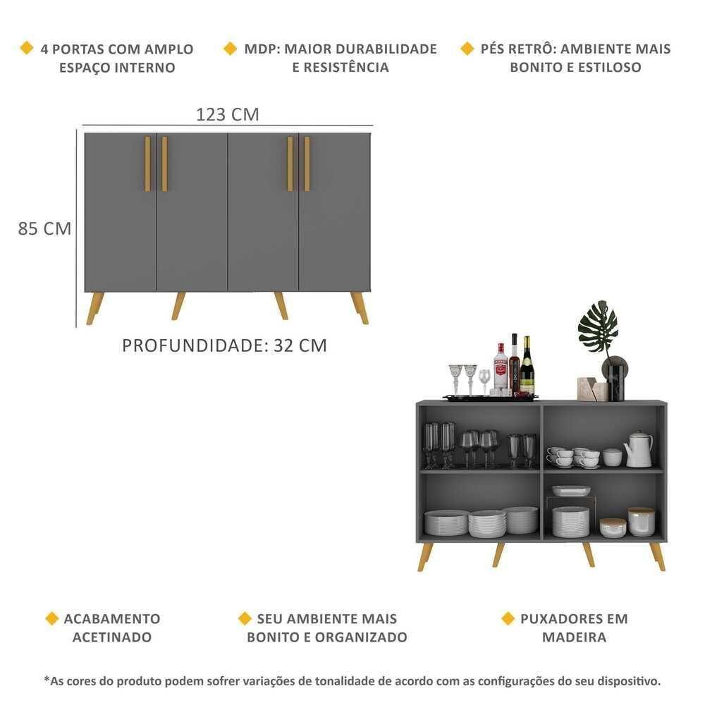 Aparador Buffet 4 Portas Retrô Viena V3606 Grafite/Natural Grafite/Natural - 5