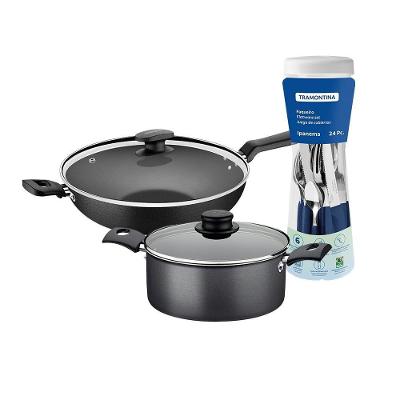 Kit Caçarola Turim Chumbo 2,8L Faqueiro Ipanema Azul 24 Peças Wok Loreto 3,3L Tramontina
