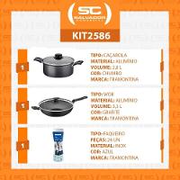 Caçarola Turim Alumínio Chumbo Antiaderente 2,8l + Faqueiro Ipanema Azul 24pc + Wok Loreto 3,3l - 3