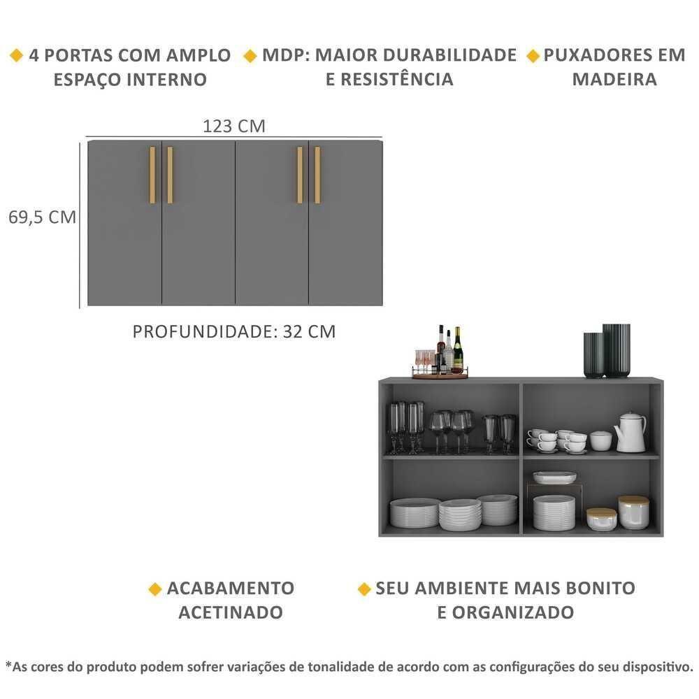 Aparador Buffet 4 Portas Viena Grafite Natural - 6