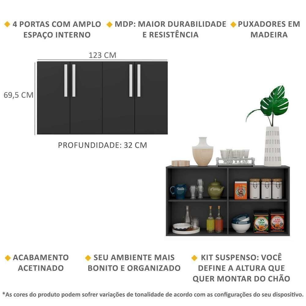 Aparador Buffet 4 Portas Suspenso Viena V3605 Preto/Branco Preto/Branco - 6