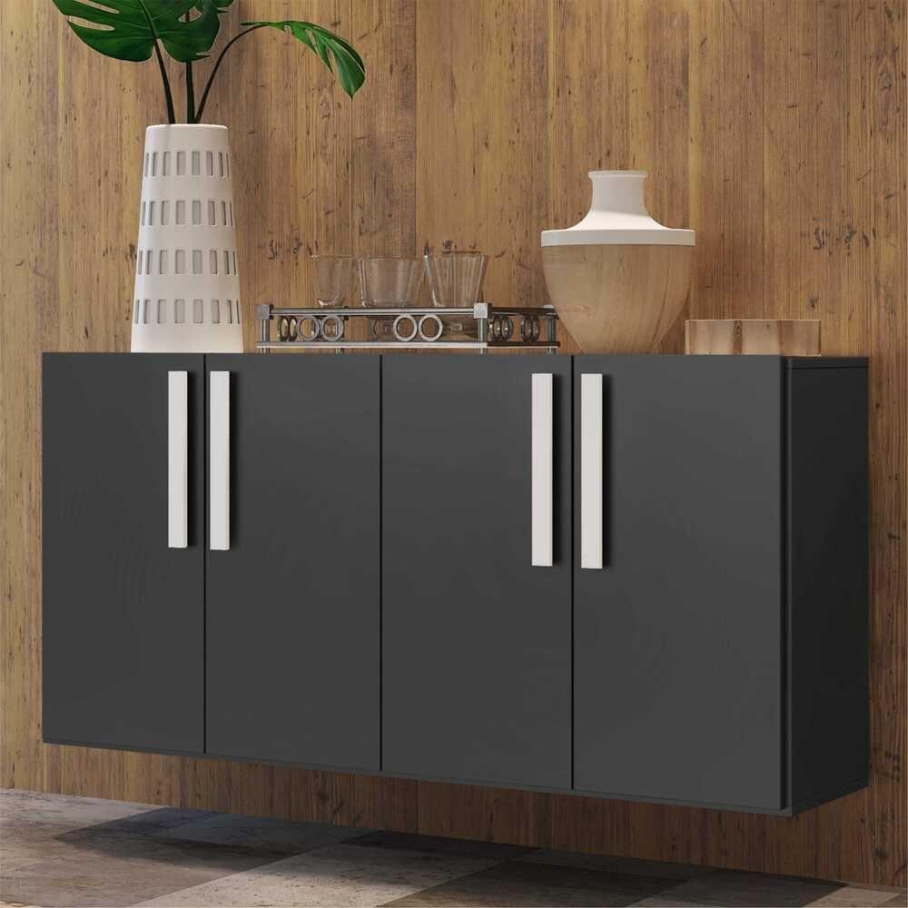 Aparador Buffet 4 Portas Suspenso Viena V3605 Preto/Branco Preto/Branco - 7