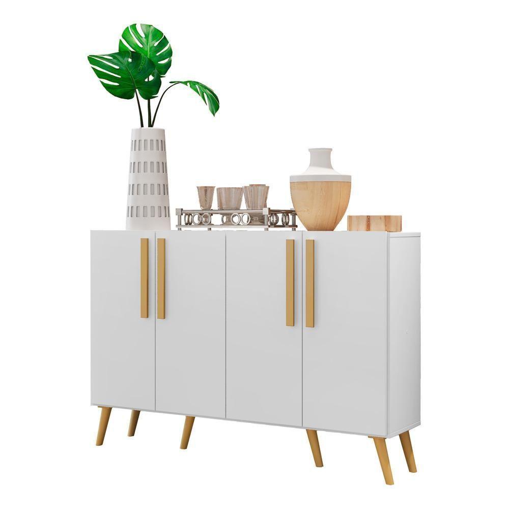 Aparador Buffet 4 Portas Retrô Viena V3606 Branco/Natural - 1