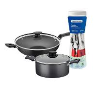 Caçarola Turim Alumínio Chumbo Antiaderente 2,8l + Faqueiro Ipanema Vermelho 24pc + Wok Loreto 3,3l - 1