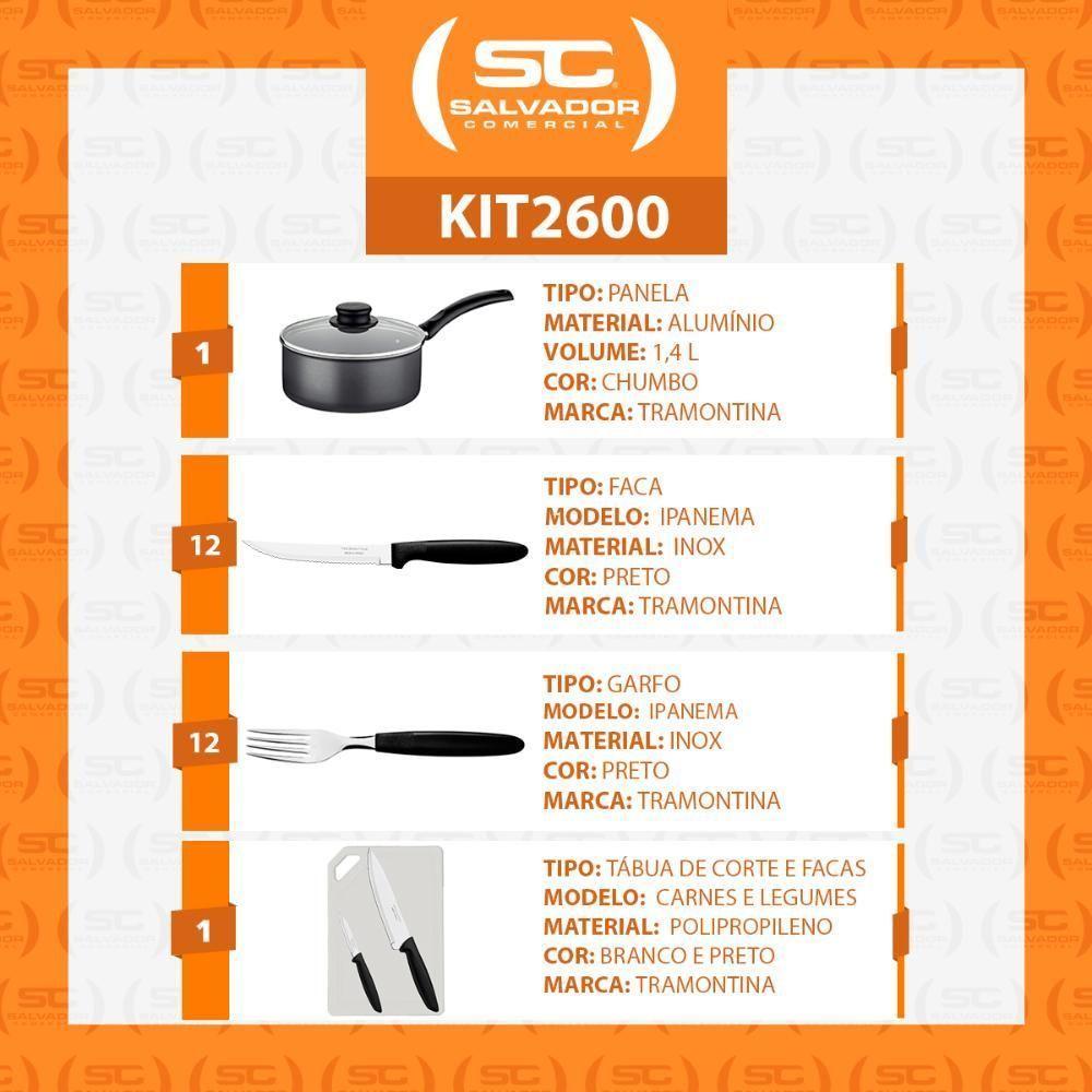 Panela Turim Alumínio Chumbo Antiaderente 1,4l + Cojunto Ipanema 24pc + Tábua E Facas - Tramontina - 2