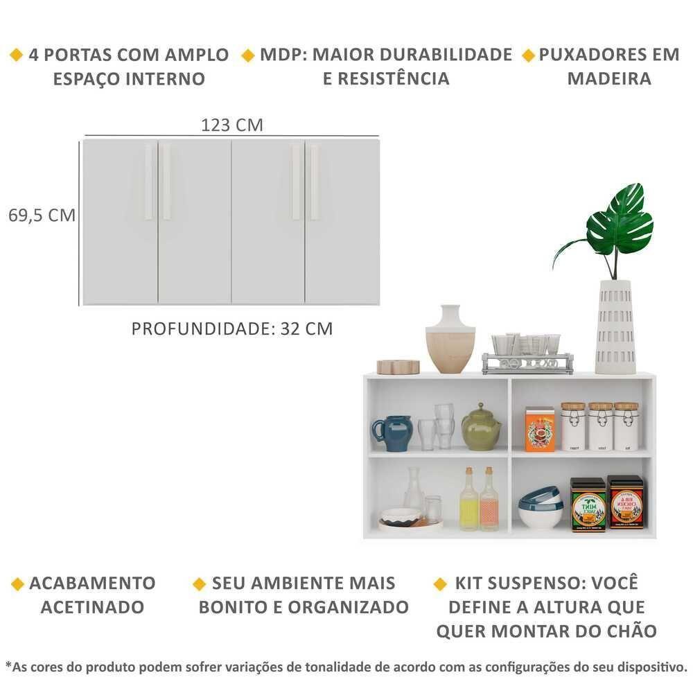 Aparador Buffet 4 Portas Suspenso Viena Branco - 6