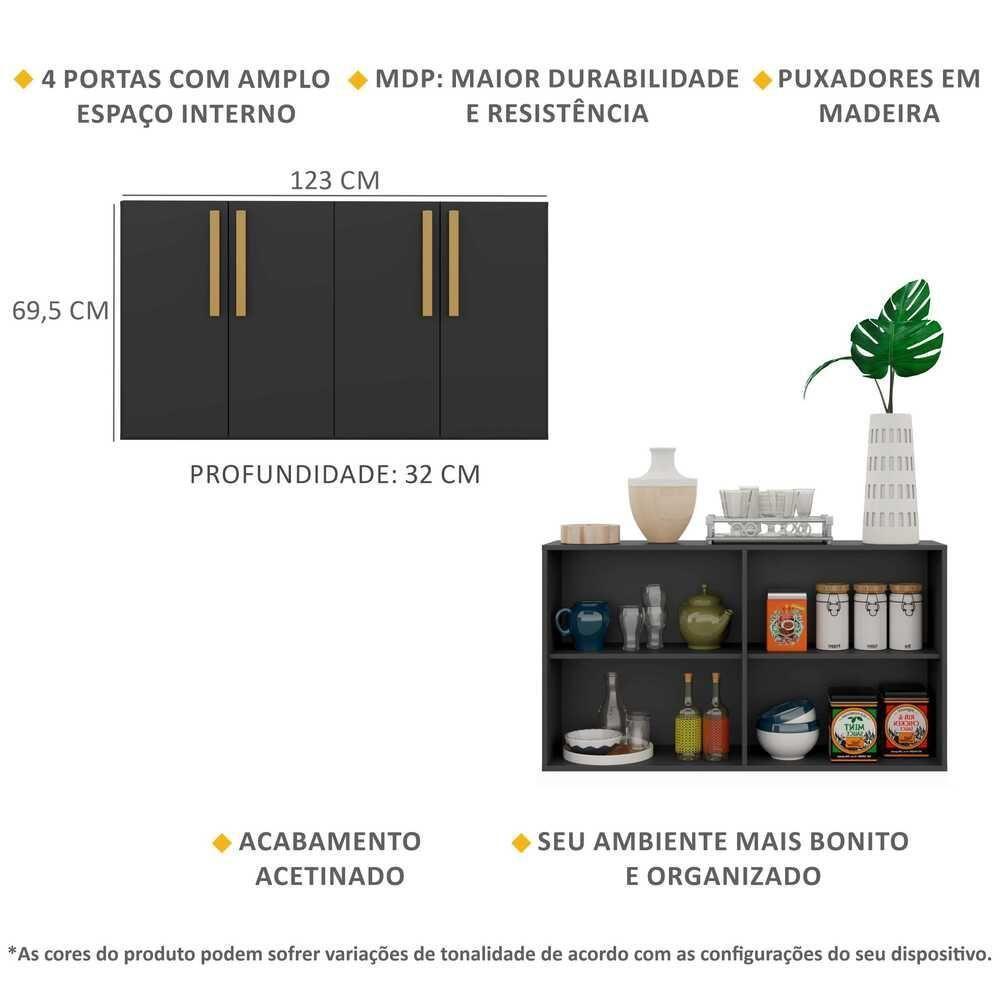 Aparador Buffet 4 Portas Viena Preto/natural - 8