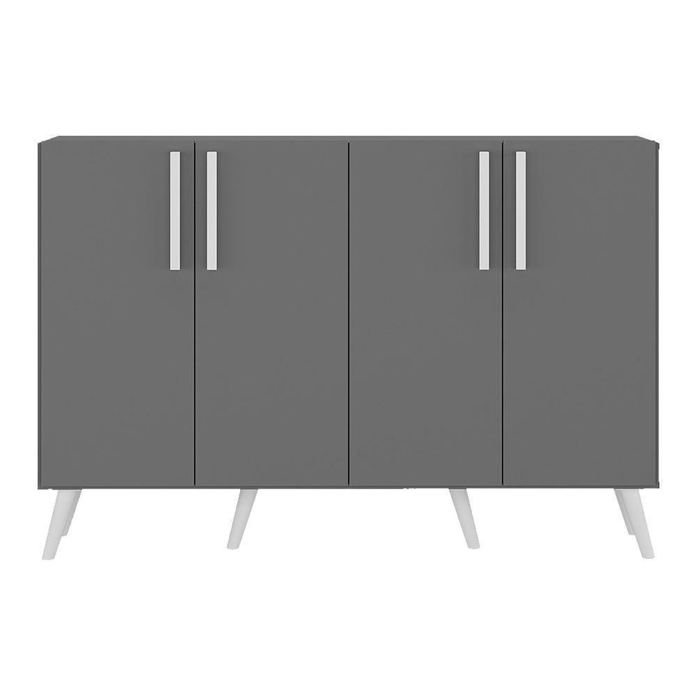 Aparador Buffet 4 Portas Retrô Viena V3606 Grafite/Branco Grafite/Branco - 2