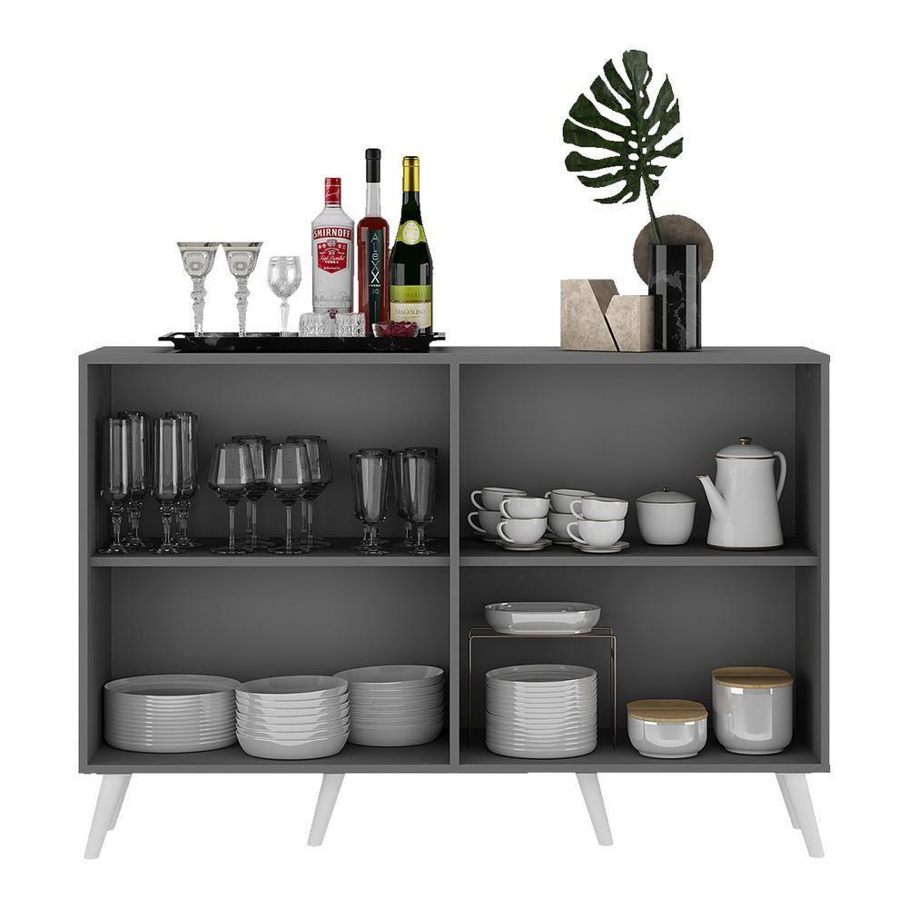 Aparador Buffet 4 Portas Retrô Viena V3606 Grafite/Branco Grafite/Branco - 3
