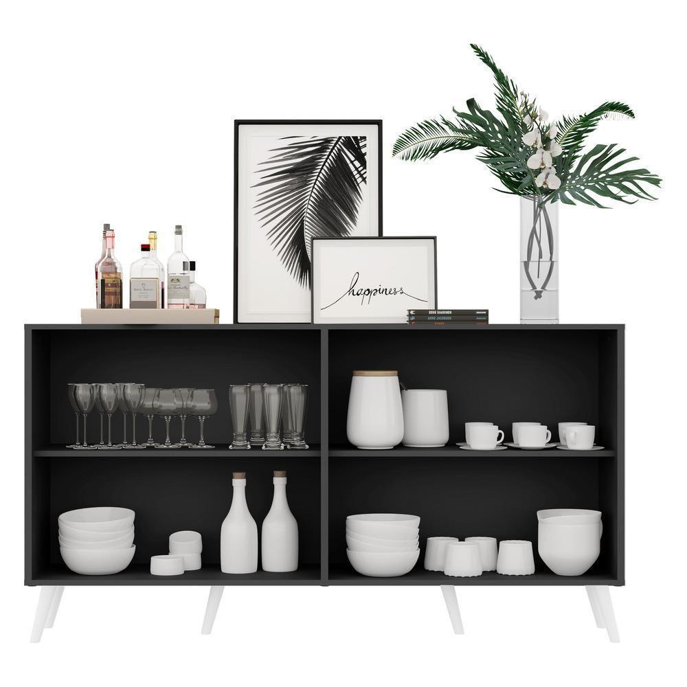Aparador Buffet 4 Portas Retrô Veneza Multimóveis V3556 Preto/Branco Preto/Branco - 4