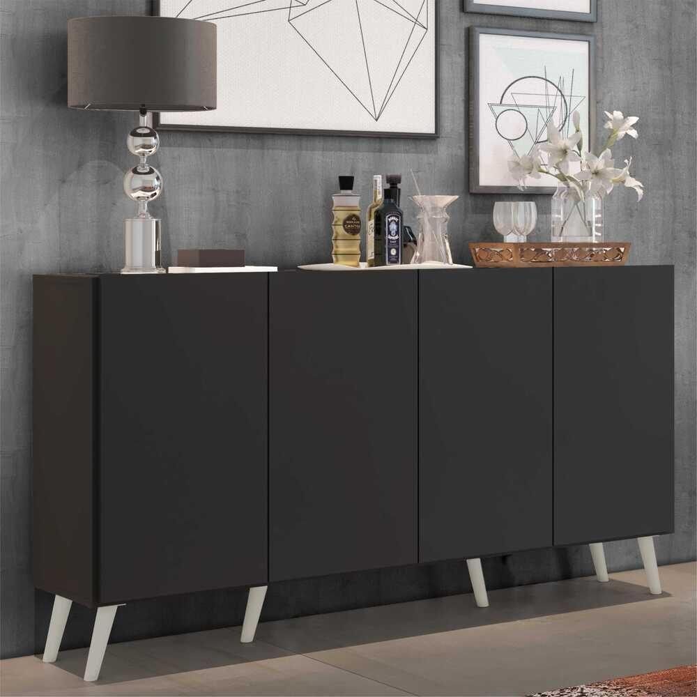 Aparador Buffet 4 Portas Retrô Veneza Multimóveis V3556 Preto/Branco Preto/Branco - 7
