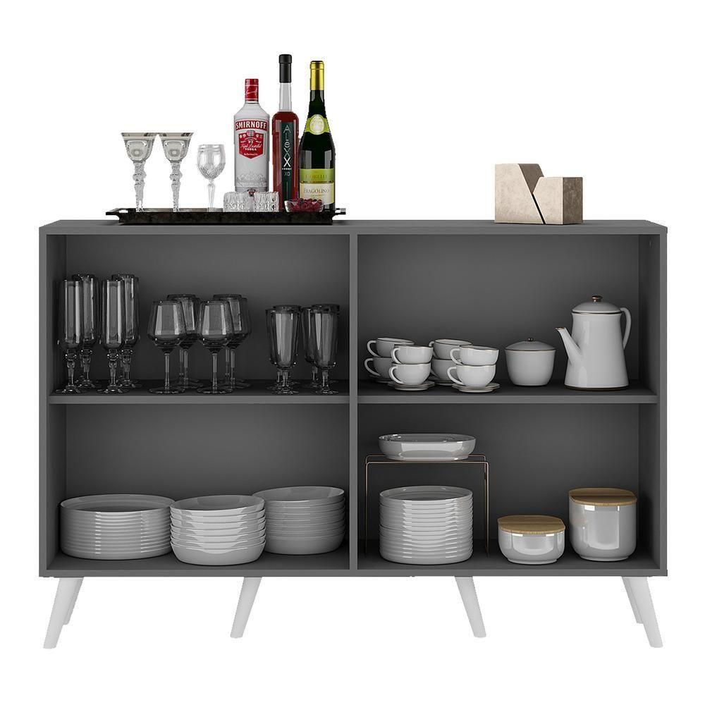 Aparador Buffet 4 Portas Com Espelho Retrô Vegas Multimóveis V3562 Grafite/branco Grafite/branco - 3