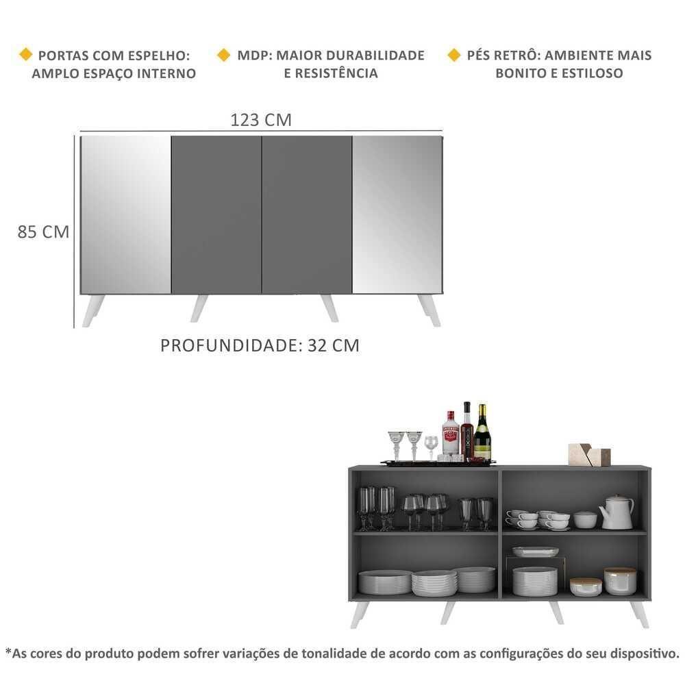 Aparador Buffet 4 Portas Com Espelho Retrô Vegas Multimóveis V3562 Grafite/branco Grafite/branco - 5