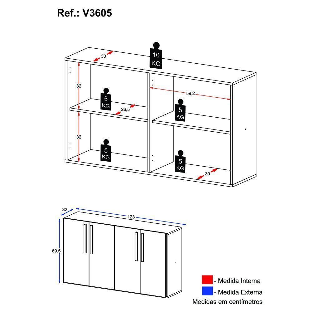 Aparador Buffet 4 Portas Suspenso Viena V3605 Branco Branco - 5