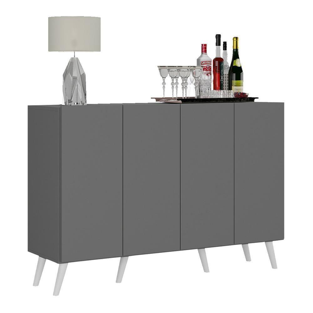 Aparador Buffet 4 Portas Retrô Veneza Multimóveis V3556 Grafite/Branco Grafite/Branco - 1