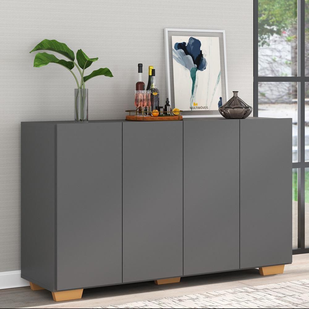 Aparador Buffet 4 Portas Com Pés Quadrados Veneza Multimóveis V3557 Grafite/Natural Grafite/Natural - 6