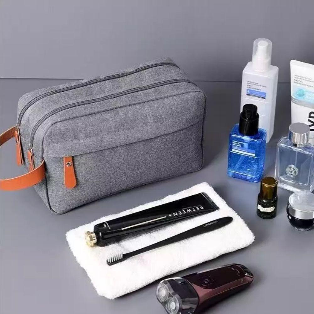 Bolsa Necessaire Masculina Feminina Organizadora Multifuncional Portátil Viagem Trabalho Impermeável Cinza - 4