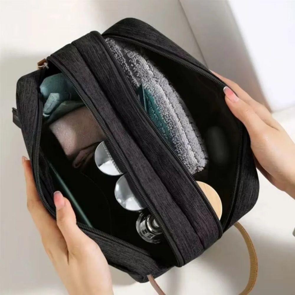 Bolsa Necessaire Masculina Feminina Organizadora Multifuncional Portátil Viagem Trabalho Impermeável Preto - 4