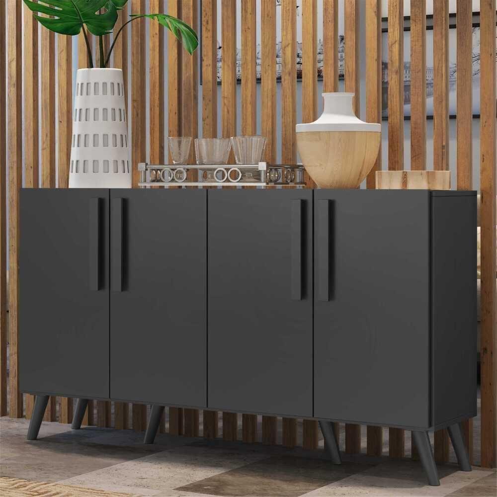 Aparador Buffet 4 Portas Retrô Viena V3606 Preto Preto - 7
