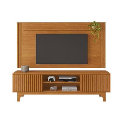 Painel Rack Trunfo Ripado Portas De Correr Pés Mdf Jcm Cinamomo