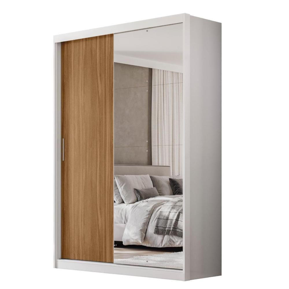 Guarda Roupa Casal Riva 2 Portas Deslizantes Flex Branco/amêndola Touch Com Espelho - Demóbile Branco/amêndola Touch - 1