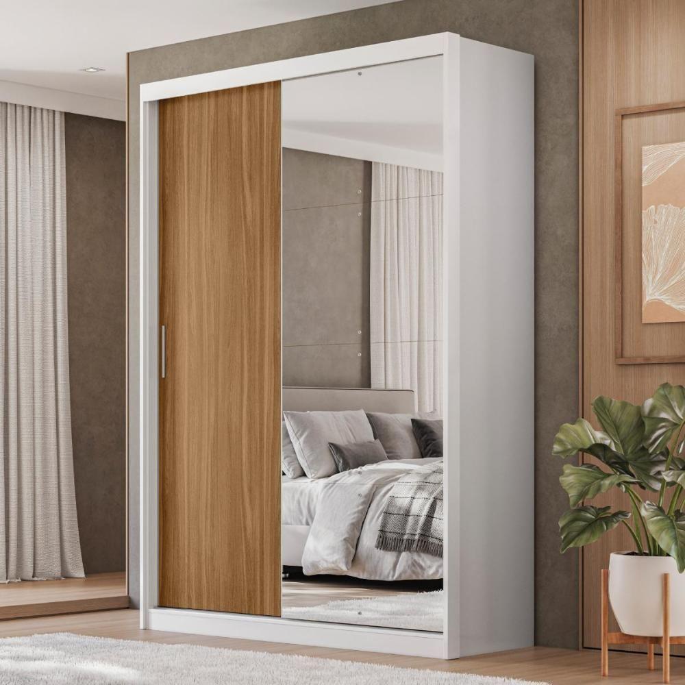 Guarda Roupa Casal Riva 2 Portas Deslizantes Flex Branco/amêndola Touch Com Espelho - Demóbile Branco/amêndola Touch - 2