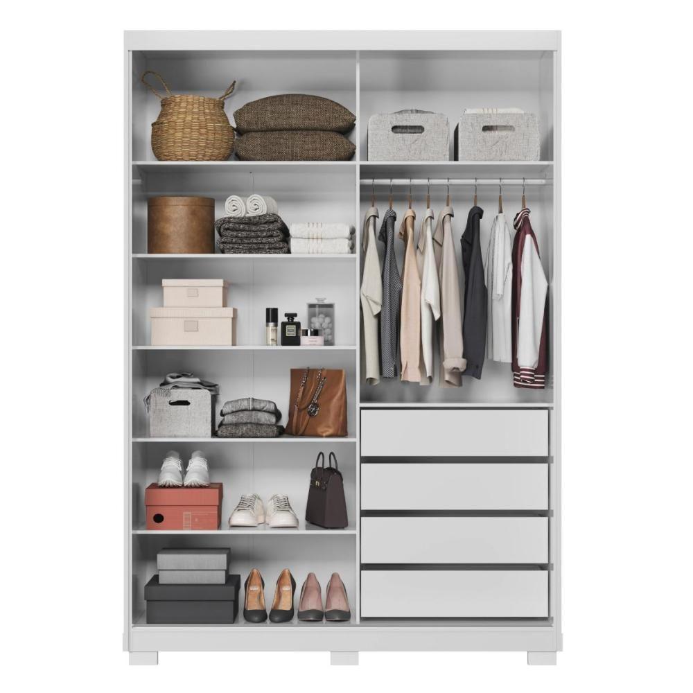 Guarda Roupa Casal Riva 2 Portas Deslizantes Flex Branco Com Espelho E Pés - Demóbile Branco - 5