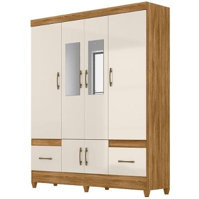 Guarda Roupa Casal MS912 6 Portas Espelho 165 Cm Moval Freijo Off White