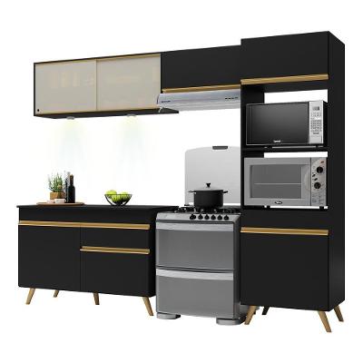 Armário De Cozinha 252cm Com Leds Multimóveis Preto/dourado