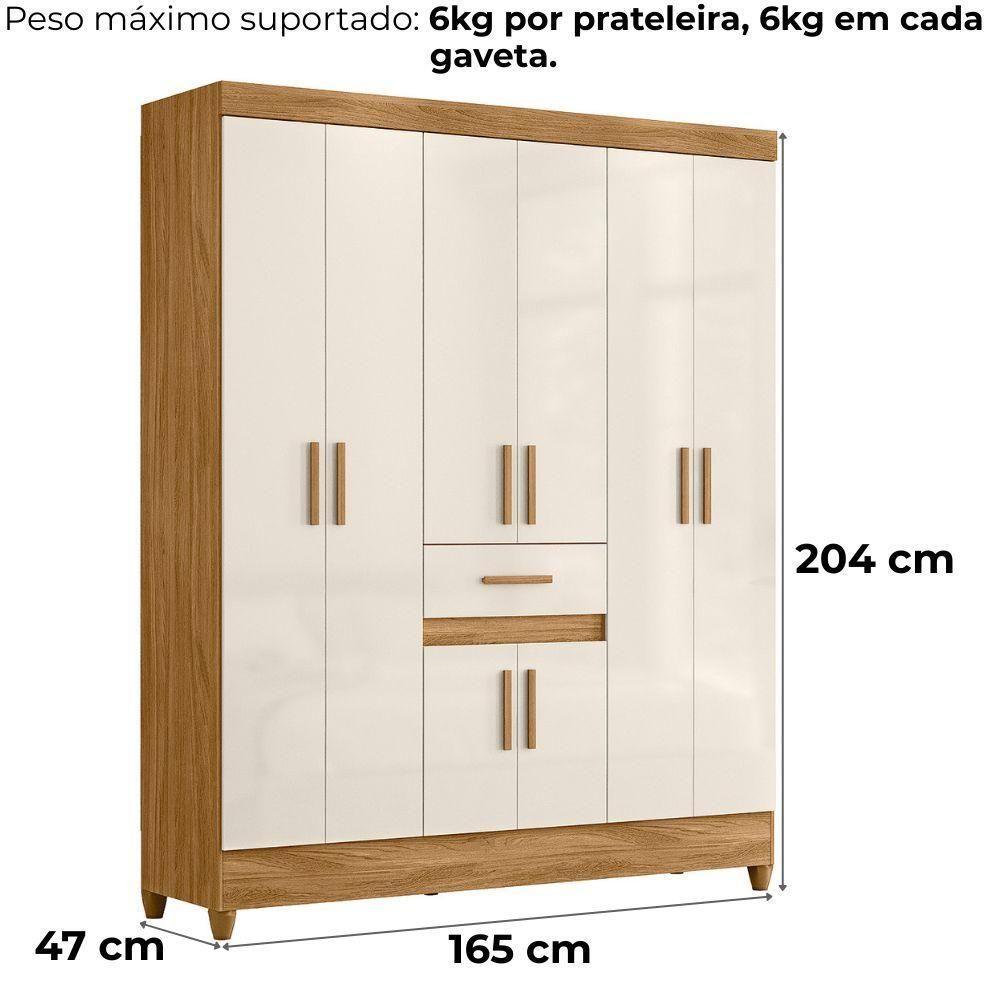 Guarda Roupa Casal Portugal 6 Portas 165 Cm Moval Freijo Off White - 3