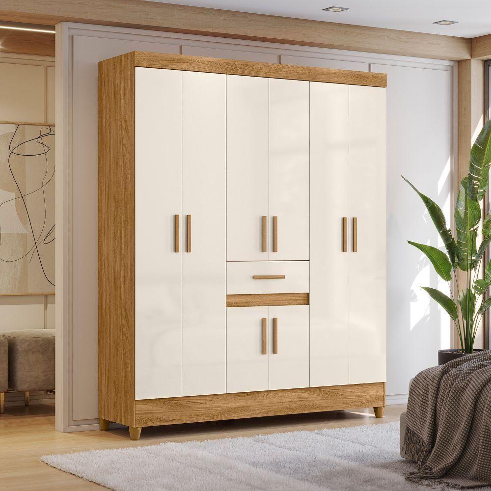 Guarda Roupa Casal Portugal 6 Portas 165 Cm Moval Freijo Off White - 7