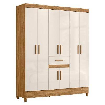 Guarda Roupa Casal Portugal 6 Portas Bater Freijo Off White MDP Moval Móveis
