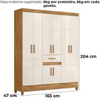 Guarda Roupa Casal Portugal 6 Portas 165 Cm Moval Freijo Off White - 3