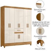 Guarda Roupa Casal Portugal 6 Portas 165 Cm Moval Freijo Off White