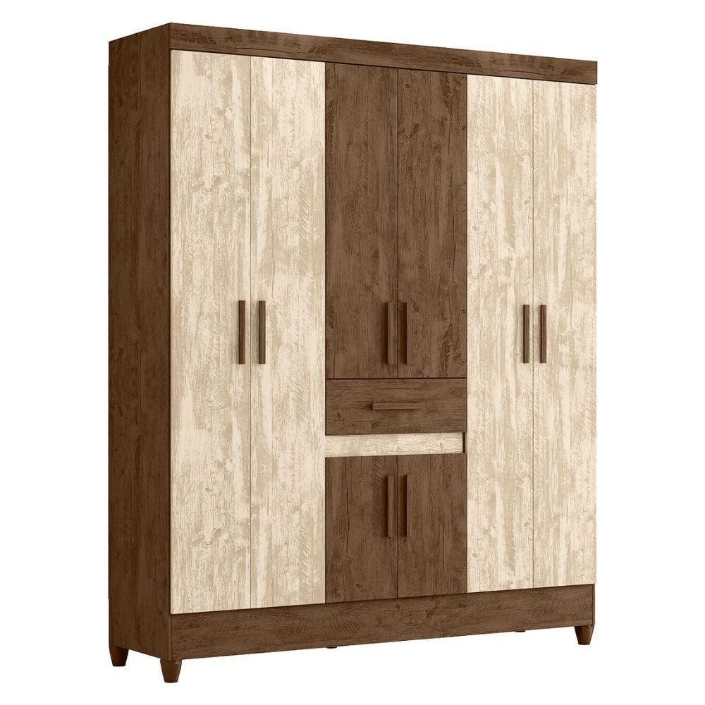 Guarda Roupa Casal 6 Portas 165 Cm Portugal Moval Castanho Wood Avela Wood - 1